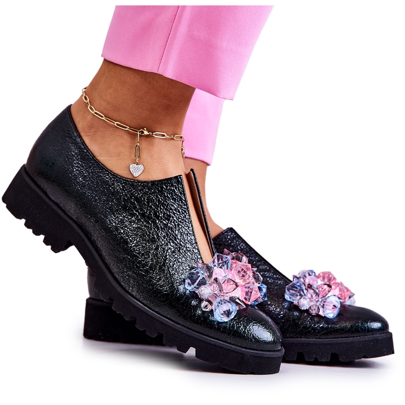 PA2 Elegantes Zapatos De Cuero Con Decoración Cindy Verde Oscuro
