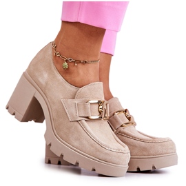 PL5 Zapatos elegantes sobre un pilar con decoración dorada Harmell beige claro dorado