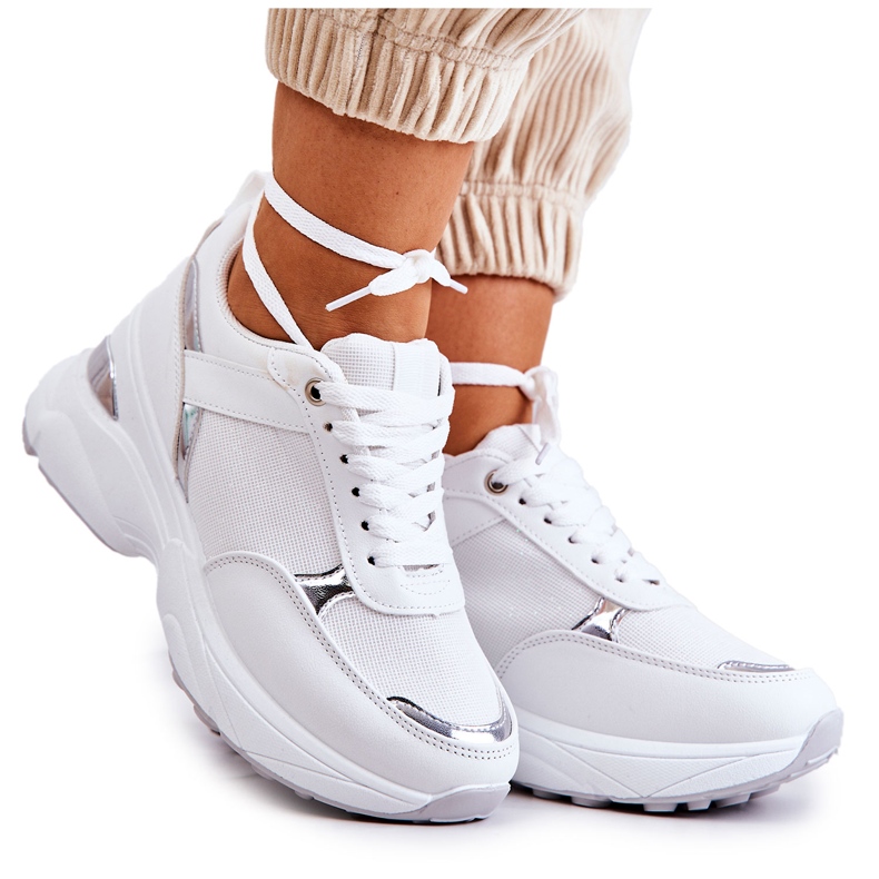 PG1 Zapatos Deportivos Brillantes De Mujer Con Cuña, Blanco Actividad plata PG1 Zapatos Deportivos Brillantes De Mujer Con Cuña, Blanco Actividad plata