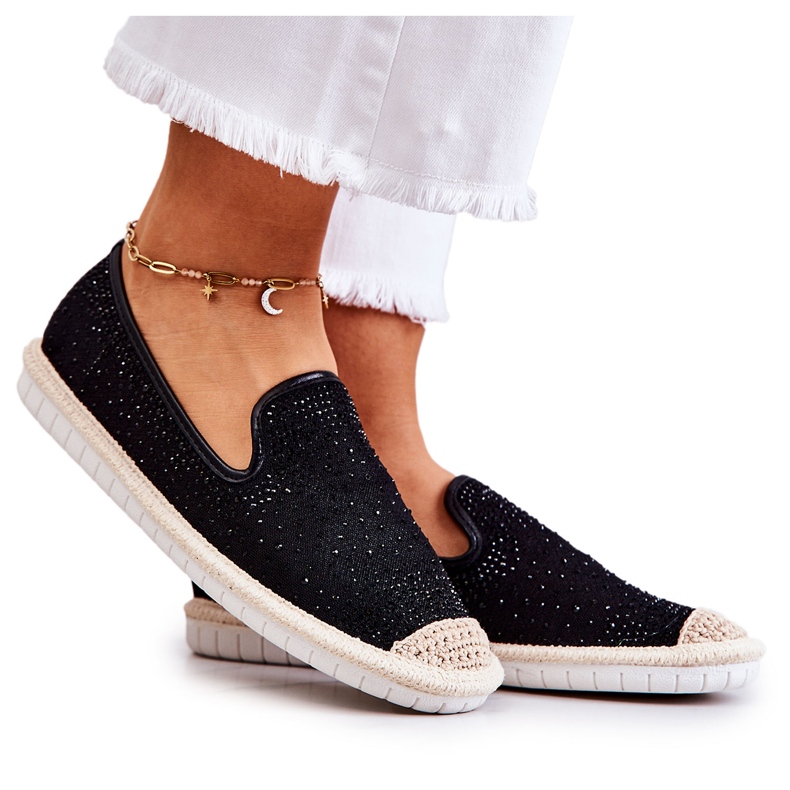PG1 Alpargatas De Mujer De Tela Con Zirconia Cúbica Negro Deimos