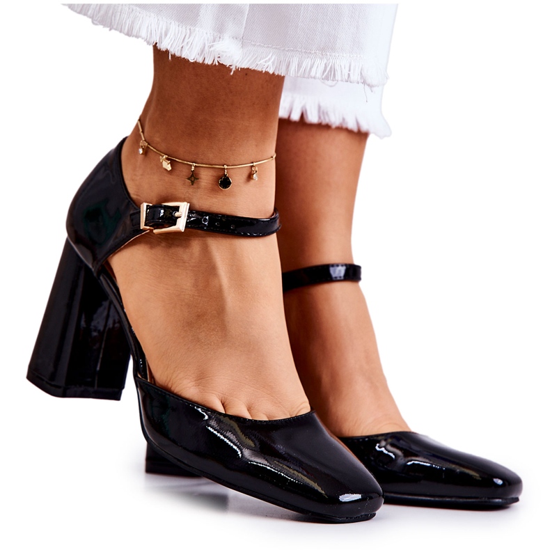 PG1 Bombas lacadas de moda en una barra maorí negra negro PG1 Bombas lacadas de moda en una barra maorí negra negro