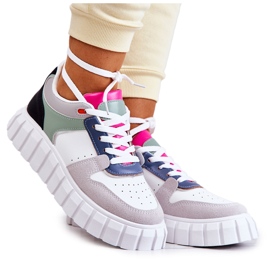PS1 Deportivas de Mujer en Piel, Blanco-Gris Florentino verde