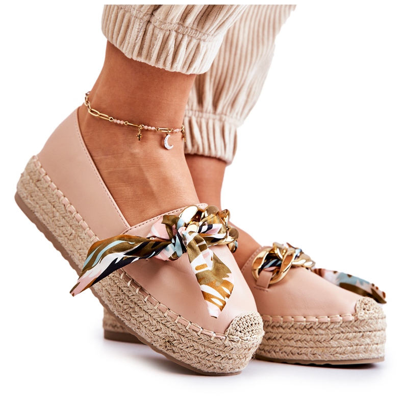 PS1 Alpargatas Mujer Piel Con Cadena Fantasía Beige rosado