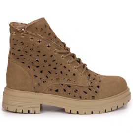 Botas Primavera Cuero Calado Beige En Filippo