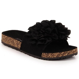 Pantuflas Negras Con Flores En eVento negro