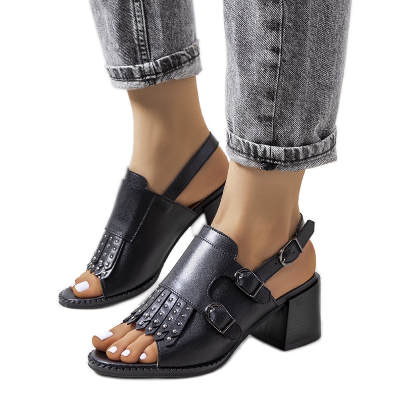 Sandalias de piel negra con caña Zand negro Sandalias de piel negra con caña Zand negro