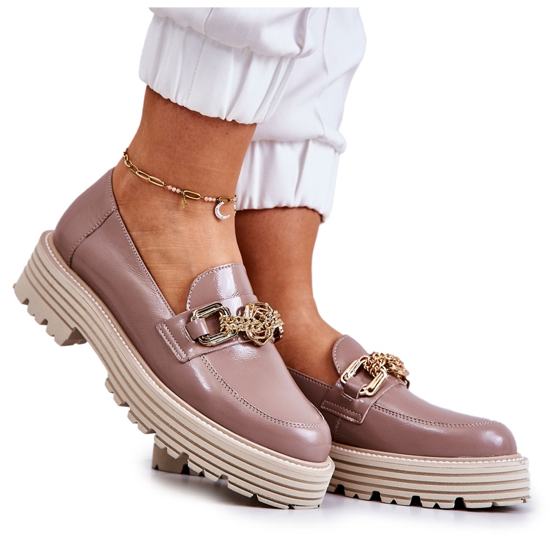 Zapatos Brogue Mujer Piel Dorada Adorno Laura Messi 2383 Beige Oscuro