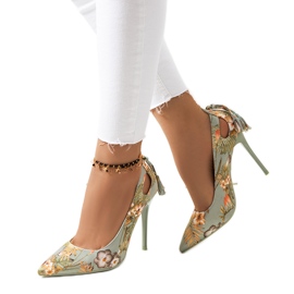 Zapatos de tacón verdes con estampado floral Jalisa multicolor
