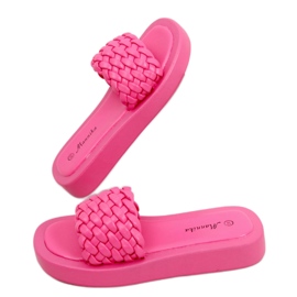 Sandalias de tacón con rayas trenzadas Elida Fushia rosa