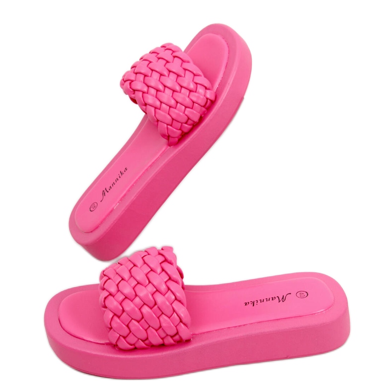 Sandalias de tacón con rayas trenzadas Elida Fushia rosado