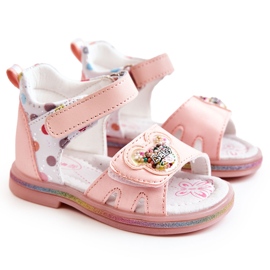 PJ2 Sandalias Infantiles Piel Lunares Rosa rosado