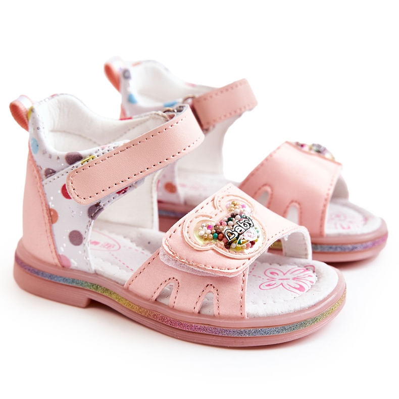 PJ2 Sandalias Infantiles Piel Lunares Rosa rosado