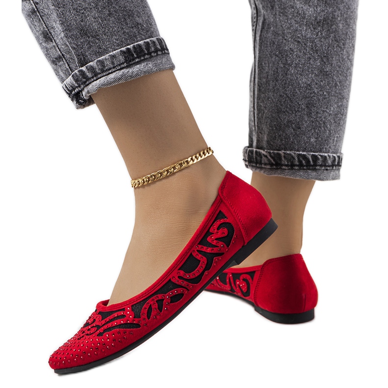 Bailarinas rojas con adornos Selam calados negro rojo Bailarinas rojas con adornos Selam calados negro rojo