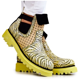 Maciejka 05324-07 Botas de cuero sin cordones Amarillo beige verde