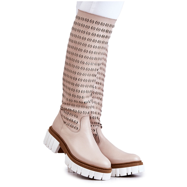 Botas De Piel Calada Con Cremallera Lativia Beige