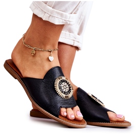 Pantuflas de Cuero de Moda Lewski Shoes 3132 / O Negro