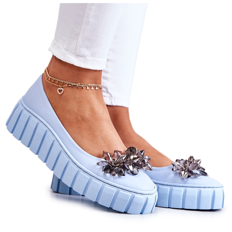 PA2 Bailarinas De Piel Sobre Plataforma Con Adorno Ladette Celeste azul