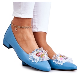 PA2 Bailarinas De Piel Con Elegante Adorno Azul Millany
