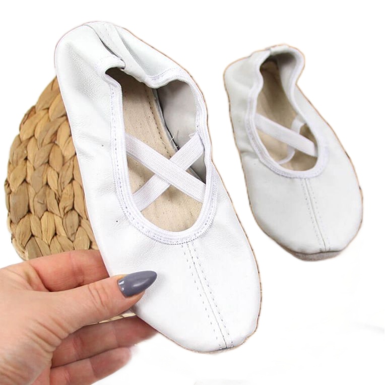 Bailarinas de piel con elásticos, blanco Nazo