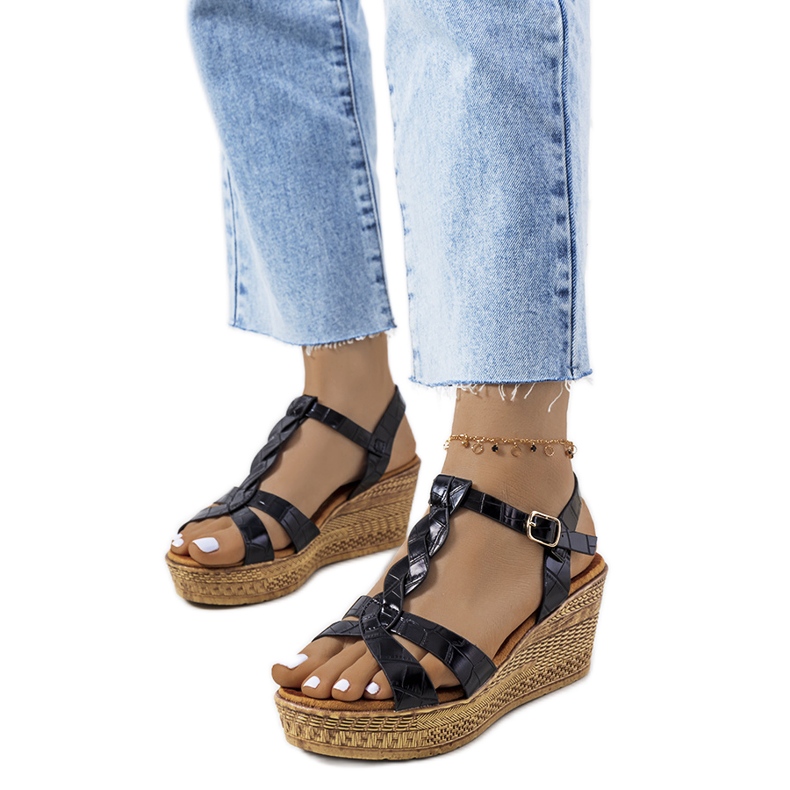 Sandalias de cuña negras de Dalziel negro Sandalias de cuña negras de Dalziel negro
