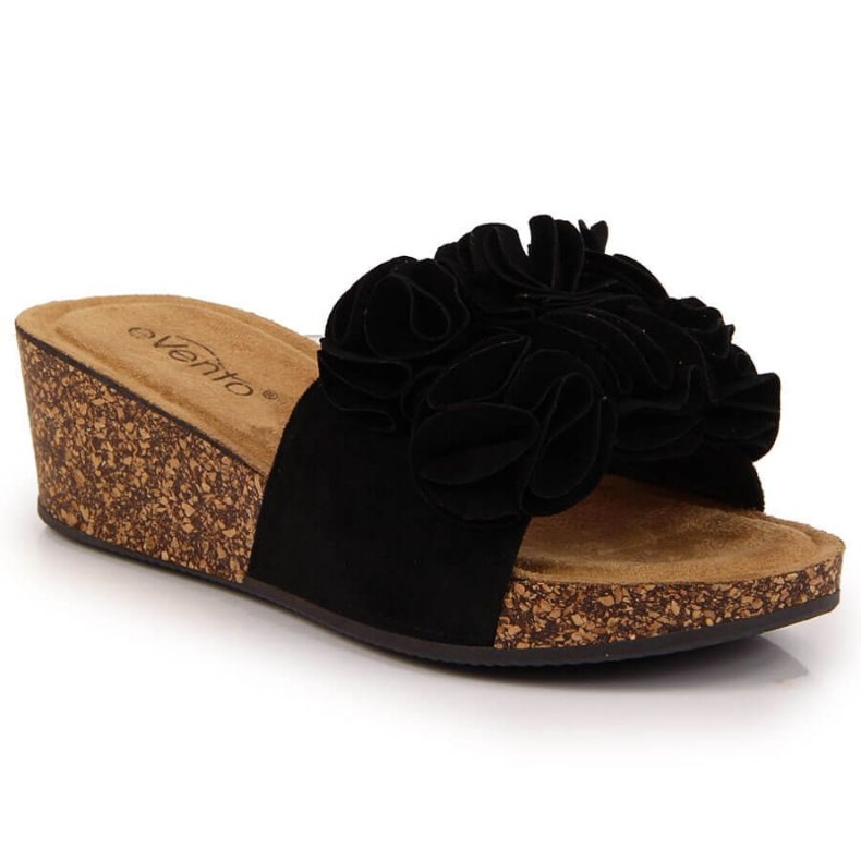 Zapatillas cuña con flores eVento W EVE357A negro