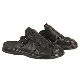 Cómodas zapatillas de casa de hombre en piel negra Łukbut 962 negro