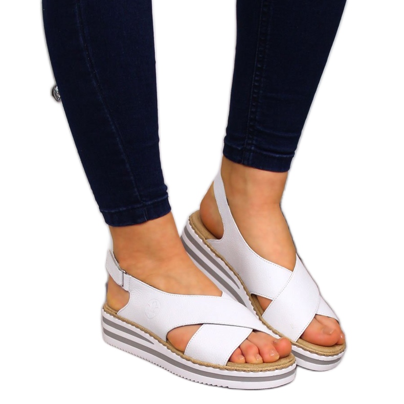 Sandalias mujer de piel con cuña blanco Rieker V0271