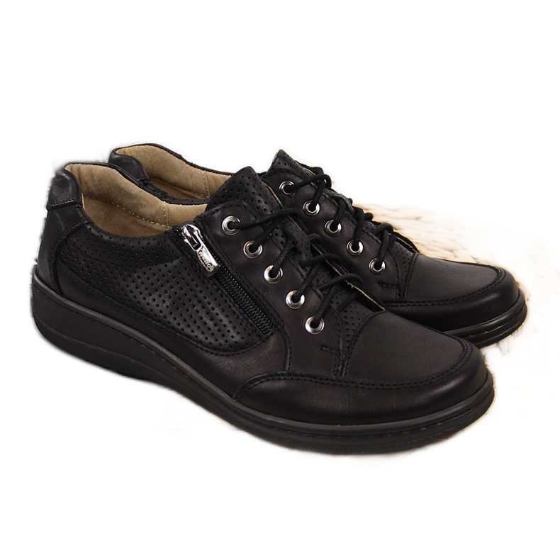 Zapatos de mujer de piel con cremallera negro Helios 357