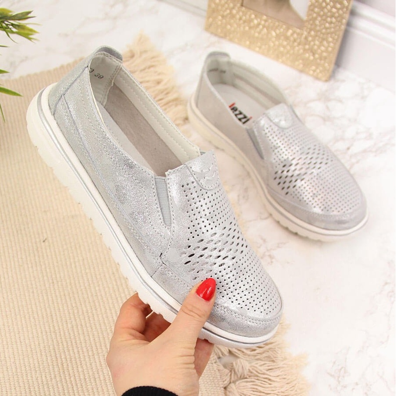Zapatos mujer piel calados plata Jezzi