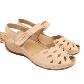 Sandalias de mujer en piel con cuña beige Helios 4011