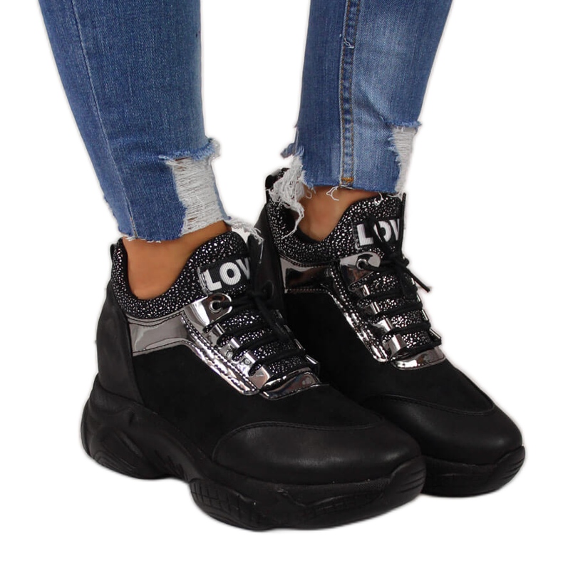 Zapatillas deportivas de mujer con cuña oculta Black Navy Dot negro