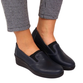 Zapatos cómodos mujer piel azul marino Helios 349