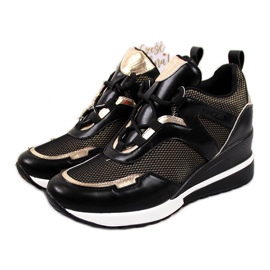 Deportivas mujer cuña negras Vinceza negro dorado