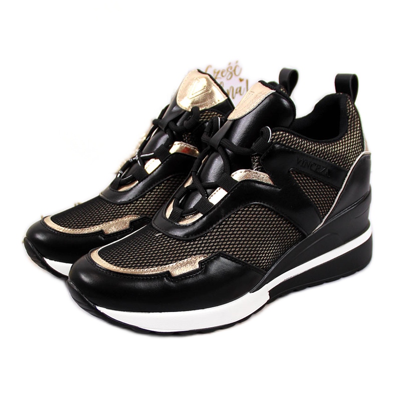 Deportivas mujer cuña negras Vinceza negro dorado Deportivas mujer cuña negras Vinceza negro dorado