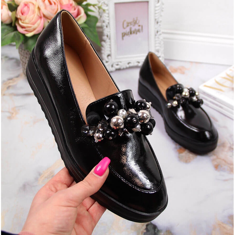 Zapatos de mujer lacados con cuentas Potocki negras negro