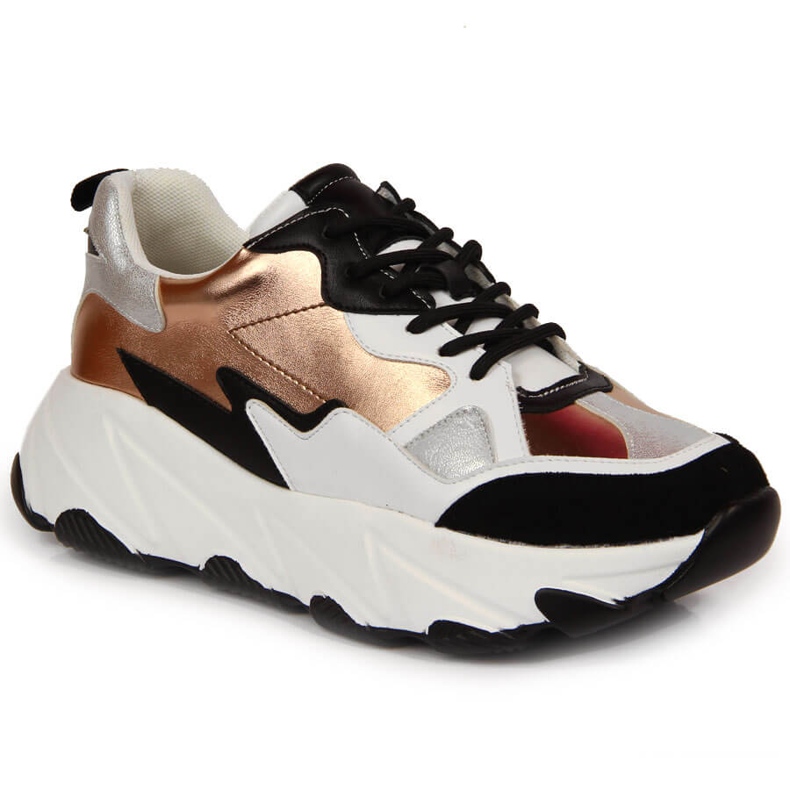 Zapatillas de mujer en la plataforma Potocki blanca y dorada. blanco dorado