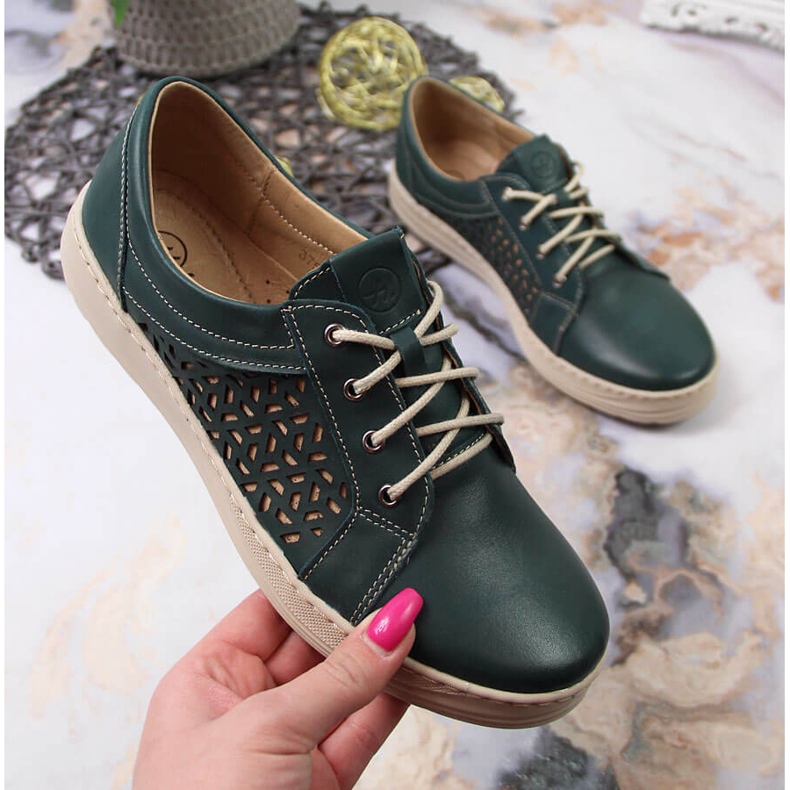 Zapatos cómodos de piel verde para mujer Helios 375