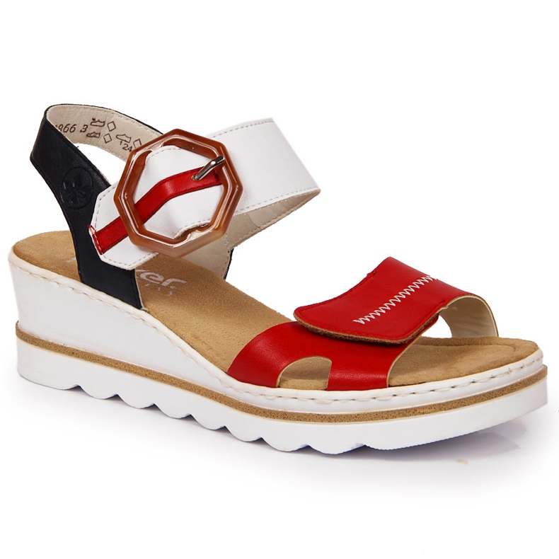 Sandalias mujer cuña Rieker 67476-33 blanco negro rojo multicolor
