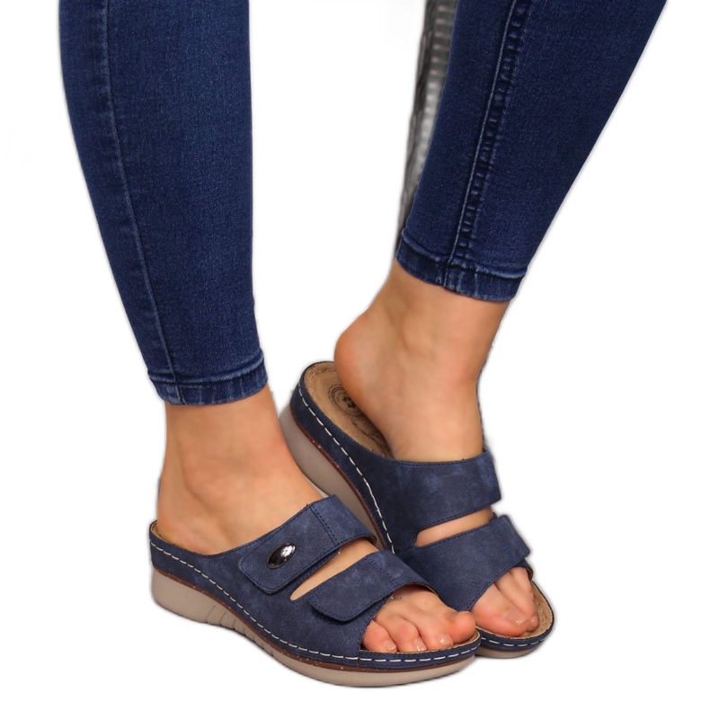 Cómodas zapatillas de casa mujer velcro azul marino eVento