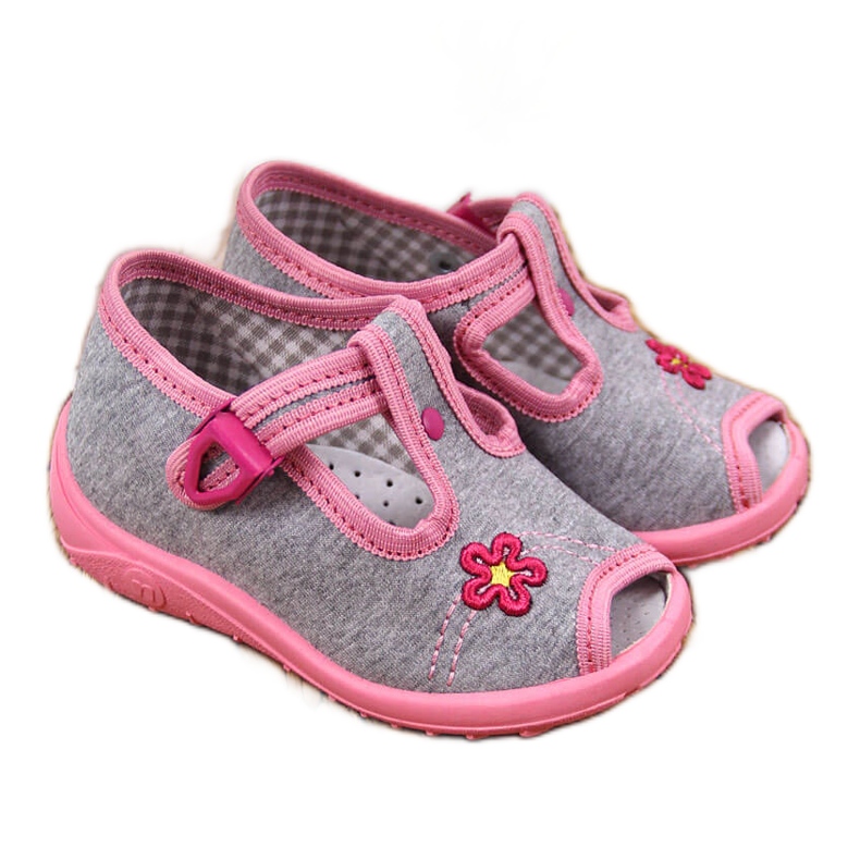 Pantuflas de niña, sandalias, casa gris Nazo rosado