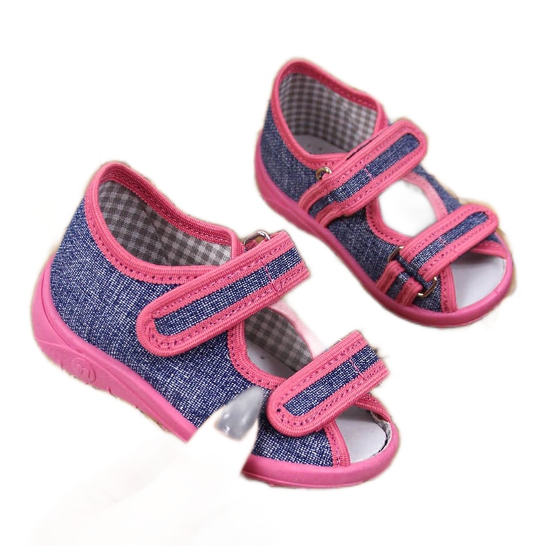 Babuchas de niña, sandalias, azul marino y rosa Nazo rosado