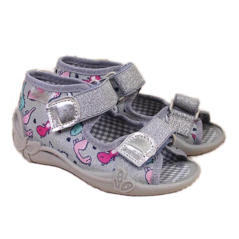 Zapatillas de estar por casa de niña con velcro Befado plateado gris