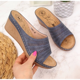 Babuchas mujer cuña Jezzi azul marino