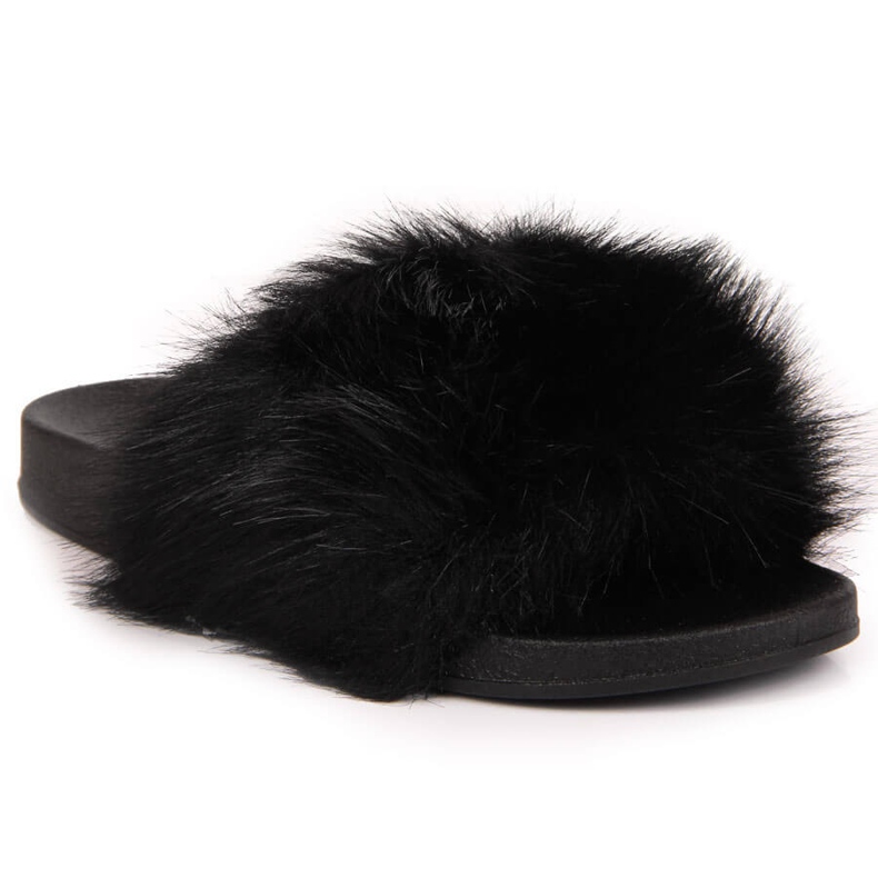 Babuchas de mujer Jezzi negras con pelo negro