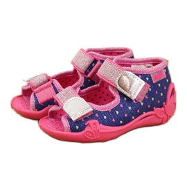 Zapatillas de niña para jardín de infantes en nabos Befado azul marino rosado