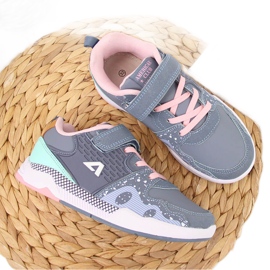 Deportiva niña con velcro, gomas elásticas American Club gris rosa