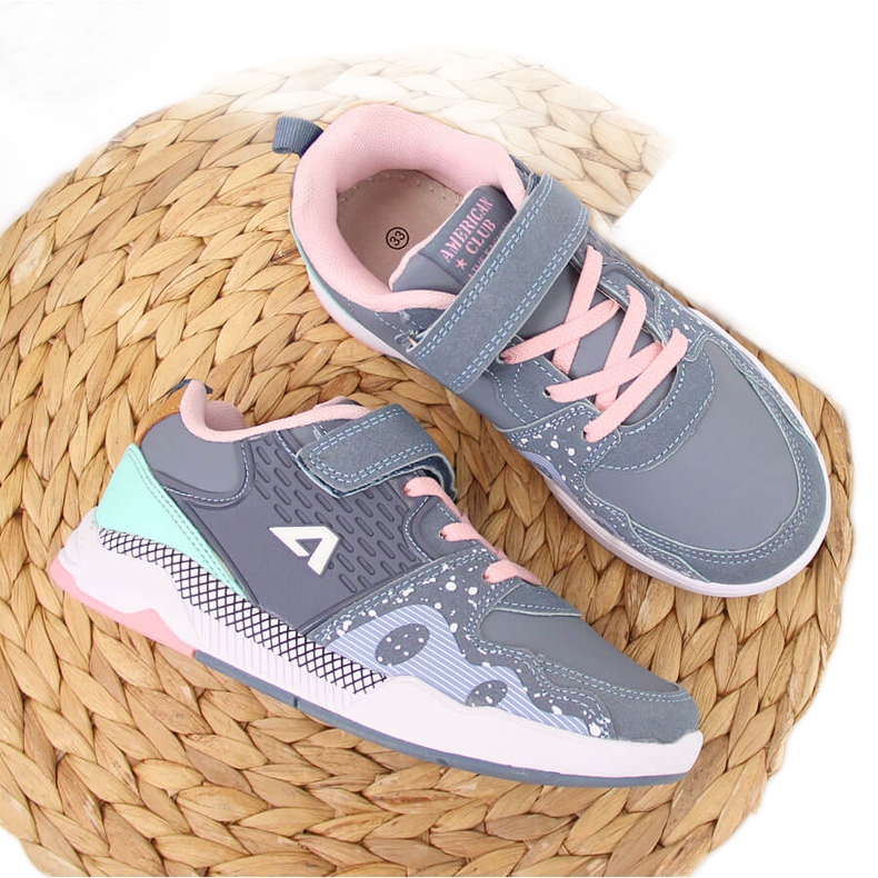 Deportiva niña con velcro, gomas elásticas American Club gris rosado