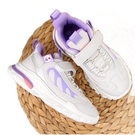 Deportivas niña con velcros American Club gris y morado blanco púrpura