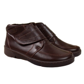 Botas de mujer de piel marrón con velcro, marrón Łukbut 676