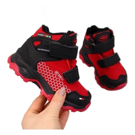 Botas de nieve impermeables para niños con cierre adhesivo rojo American Club negro